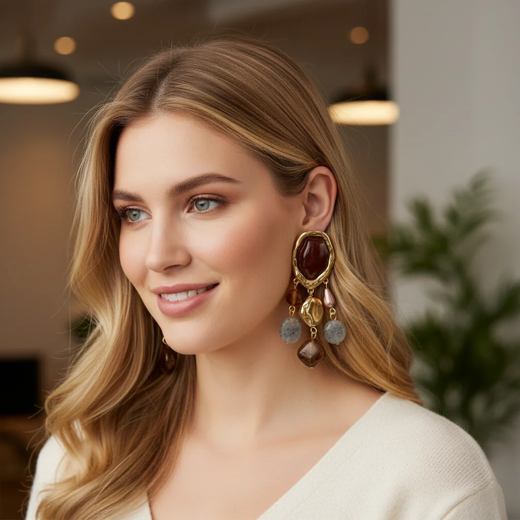 

Resin Pendant Earrings Bohemian Style No Tarnish Imitation Gemstone Earrings Dainty Design Hypoallergenic Stack Earrings