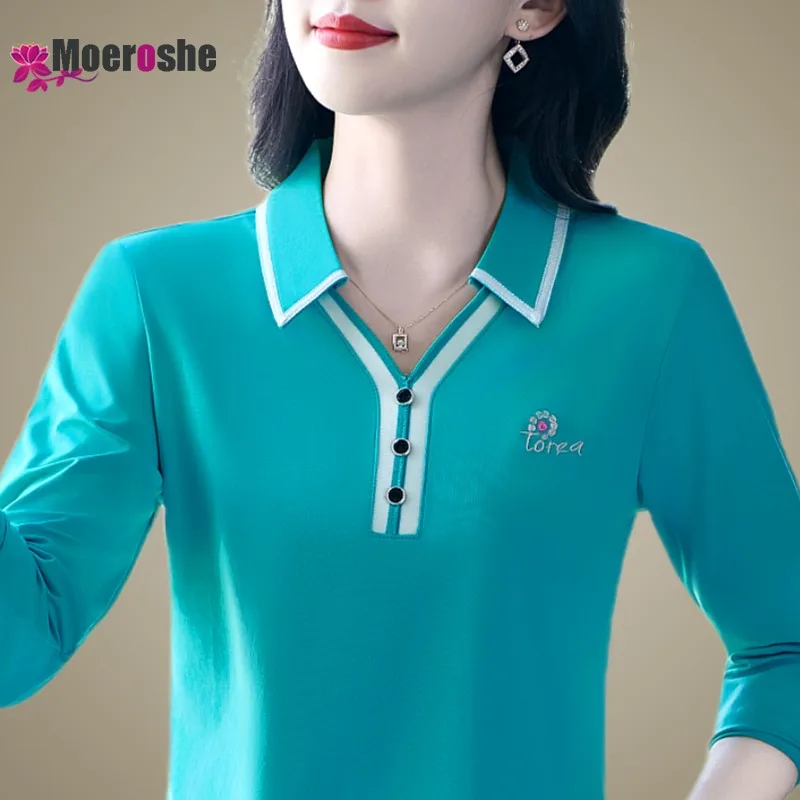 Cotton Polo Shirts Woman Women's Luxury Clothing Pretty Tops 2024 Elegant T-shirts Clothes Korean Style Long Sleeve T-Shirt Sexy