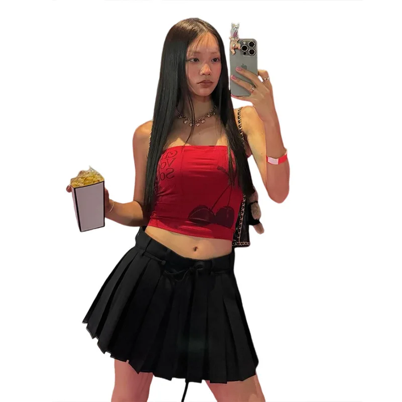 

2024, летний новый женский сексуальный пикантный топ без бретелек с буквенным принтом для девочек, облегающий универсальный короткий укороченный топ с открытым пупком