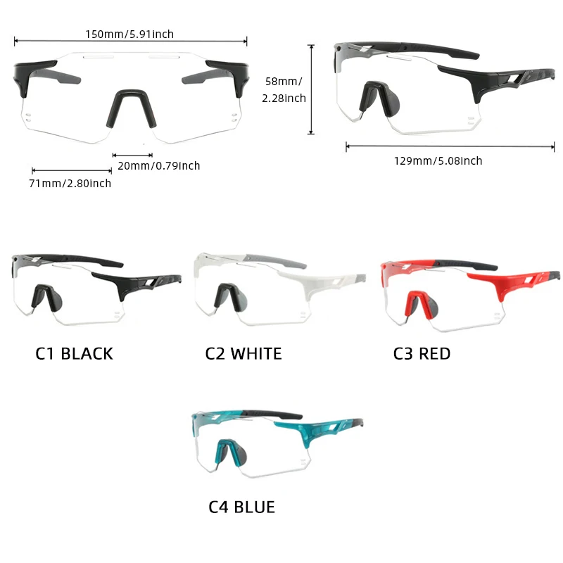 Windproof Cycling Sunglasses Men Women Photochromic Riding Sun Glasses Outdoor Change Color Sports Shades Discoloration Goggle