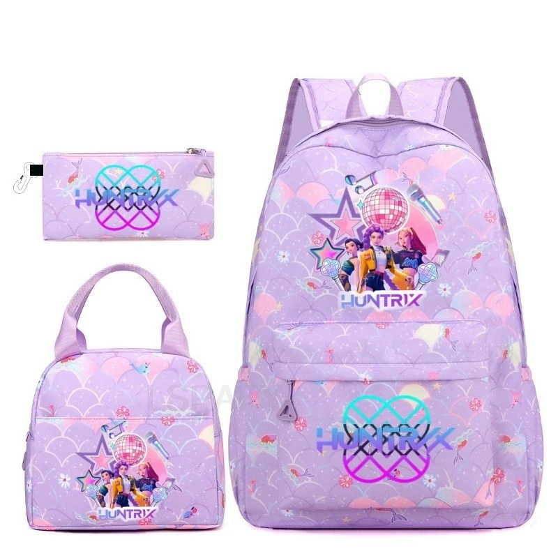 Set di Tre Pezzi KPop Demon Hunters: Zaino, Borsa e Astuccio con Stampa Cartoon di Rumi, Mira, Zoey e Derpy