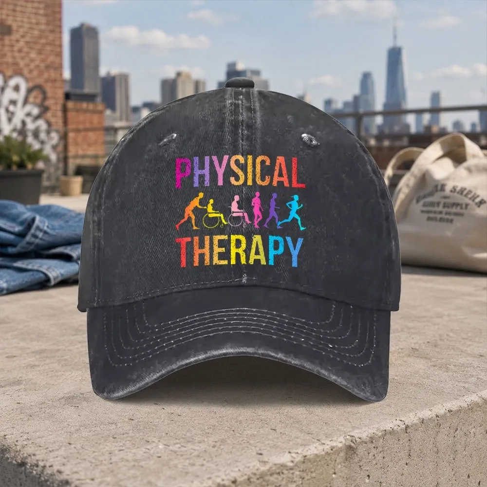 Physical Therapy Print Washed Baseball Cap Unisex Casual Outdoor Sun Hat for Daily Wear