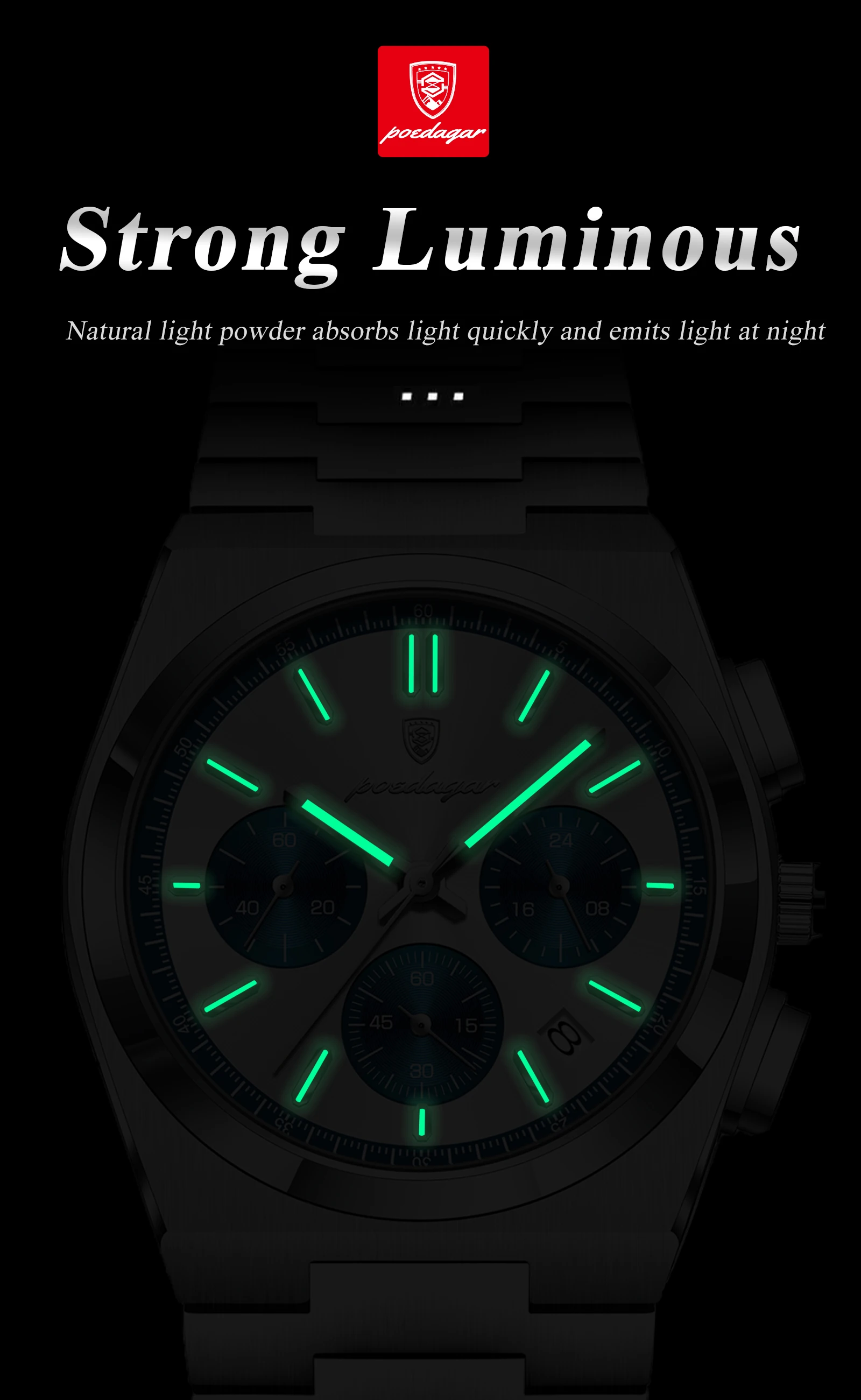 POEDAGAR Top Mode Mann Armbanduhr Chronograph Datum Edelstahl Business Männer Uhr Wasserdicht Leucht männer Quarz Uhren – Detail 12