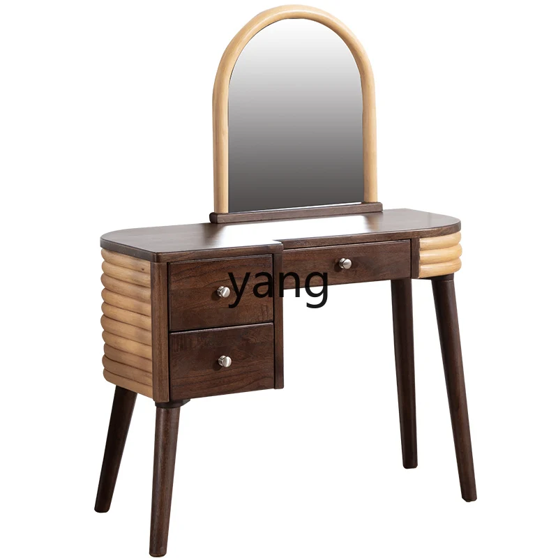 

LXL Bed & Breakfast Style Creative Solid Wood Agate Rattan Bedroom Complete Dressing Table