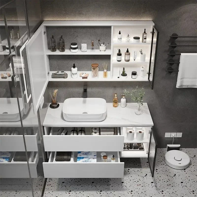 Bathroom Vanity Smart Mirror Cabinet Sink Washbasin Bathroom Cabinets with Integrated Ceramic Basin Modern Bathroom Furniture