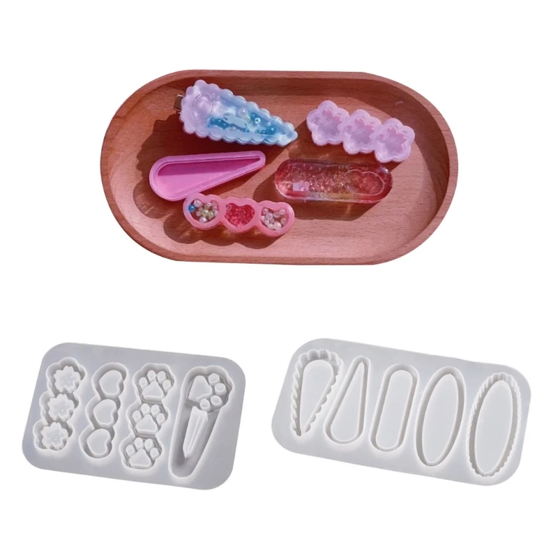 Silicone Resin Mold Making Hair Clip Moulds Silicone Casting Tool for Epoxy Resin Art Girl DIY Barrette Pendant Keychain