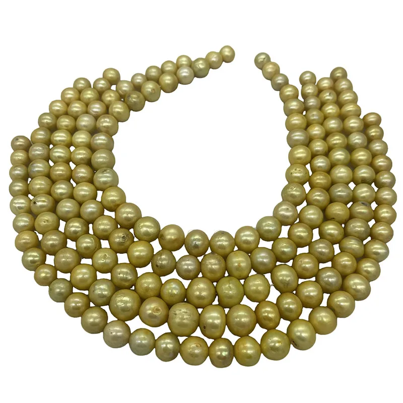16 inches 11-14mm Yellow Gold Natural Edison Pearls Loose Strand