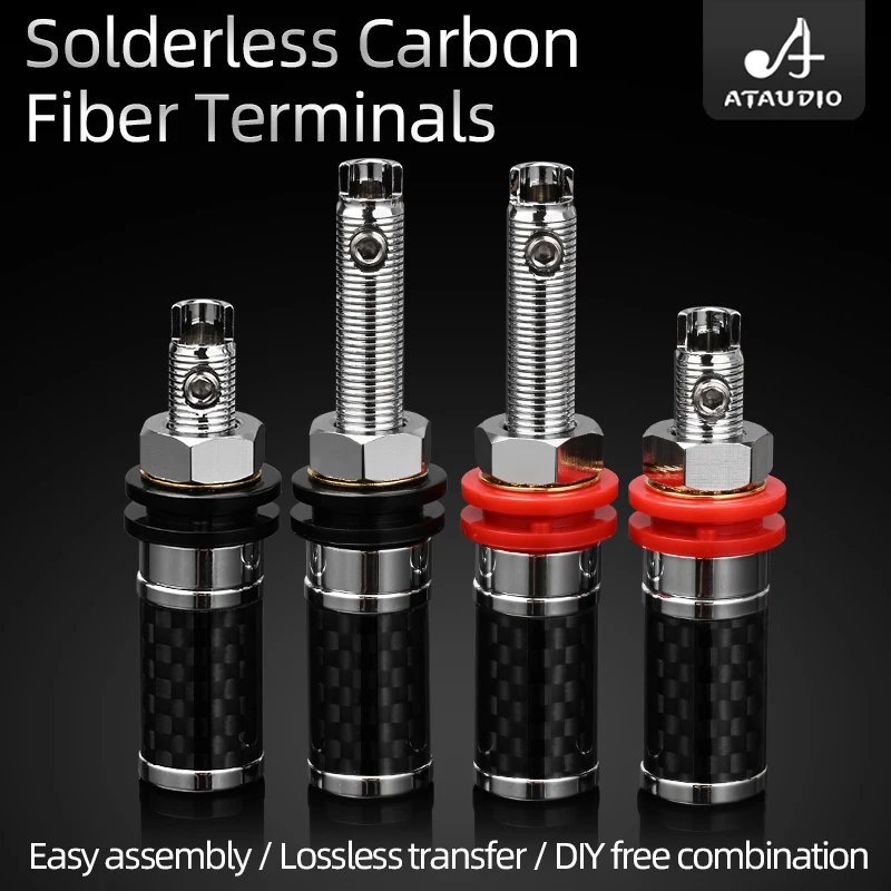 4PCS ATAUDIO HiFi Carbon Fiber Binding Post with Rhodium Plated Speaker Audio Solder-free Banana Plug Terminals