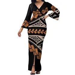Custom Women's Dress New V-neck Loose Long Sleeve Slim Skirt Elegant Temperament Evening Dress Summer Quality Fabric