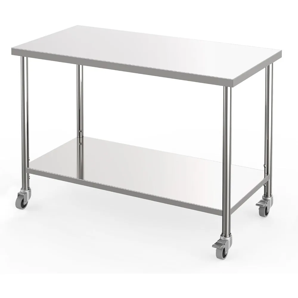36x24 Inch Stainless Steel Work Table for Kitchen Commercial Use, 0.7mm 201 SS Right Angle Edge Utility Table with Fixed Legs