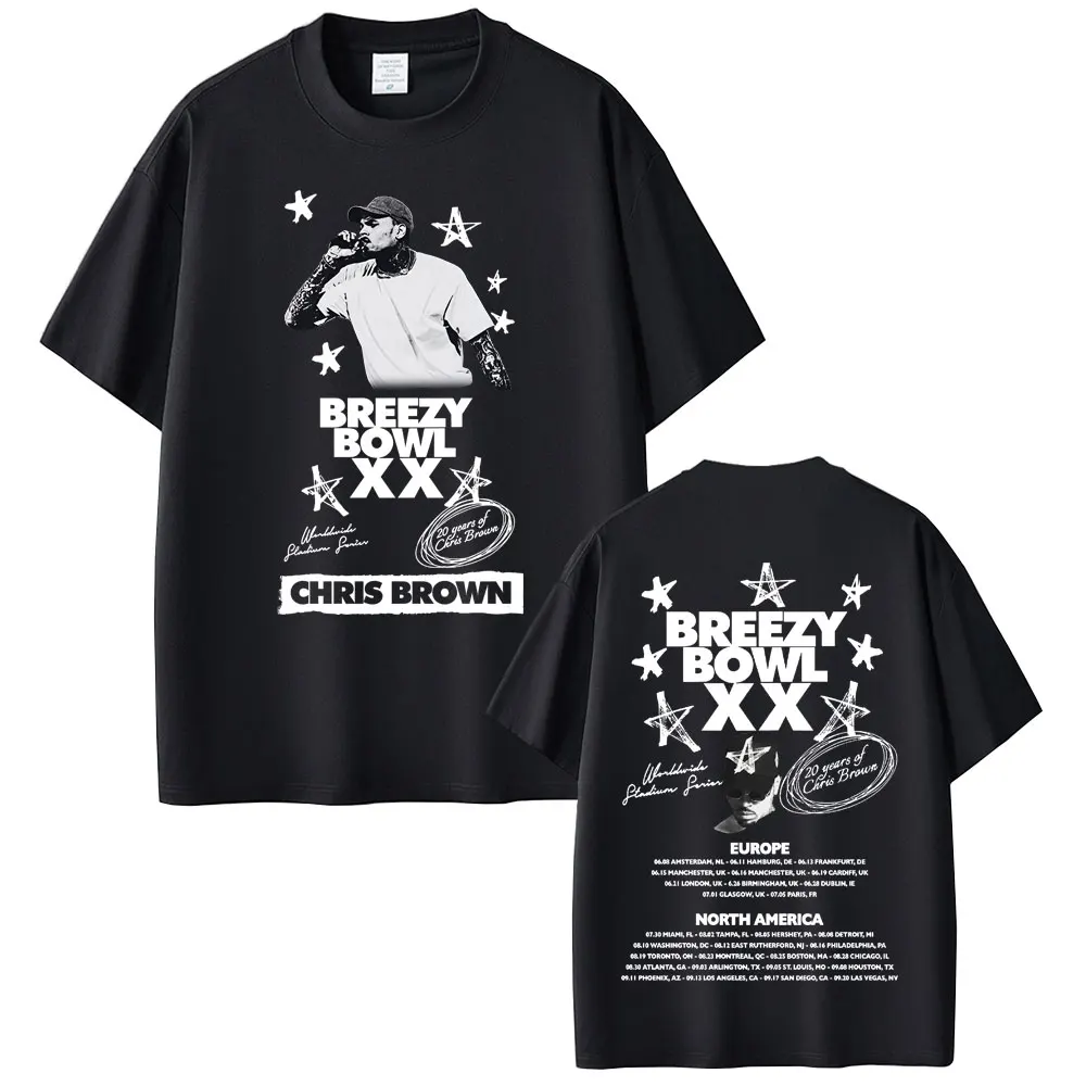 

Rapper Chris Brown Graphic T Shirts Breezy Bowl XX Tour 2025 T-shirts Men Women Hip Hop Fashion Oversized Short Sleeve T-shirt