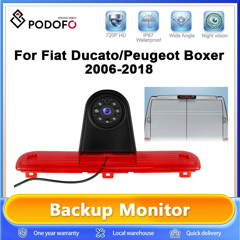 Caméra de recul de vision nocturne Podofo pour Fiat Ducato 2006-2018 et Peugeot Boxer 2006-2018, intégrée à la feuille de frein.