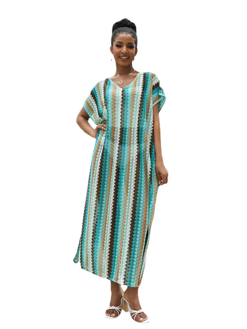 Женское пляжное платье-макси с V-образным вырезом и разрезом сбоку