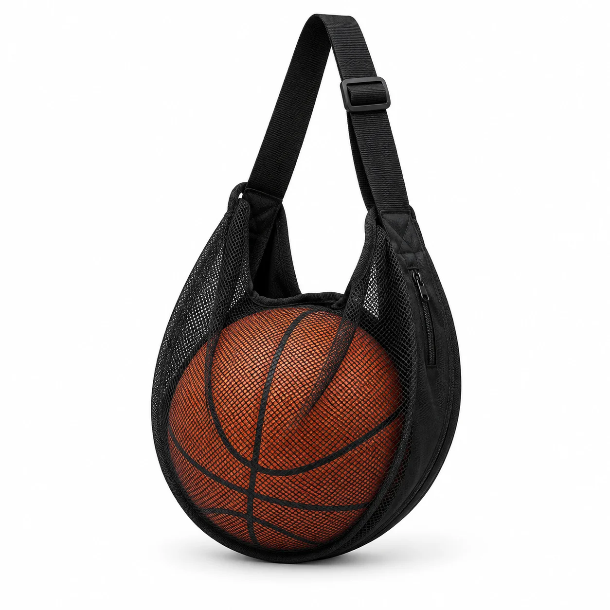 Basketball Carry Bag Adjustable Shoulder Sling Mesh Ball Holder with Zipper Pocket for Training and Outdoor Sports