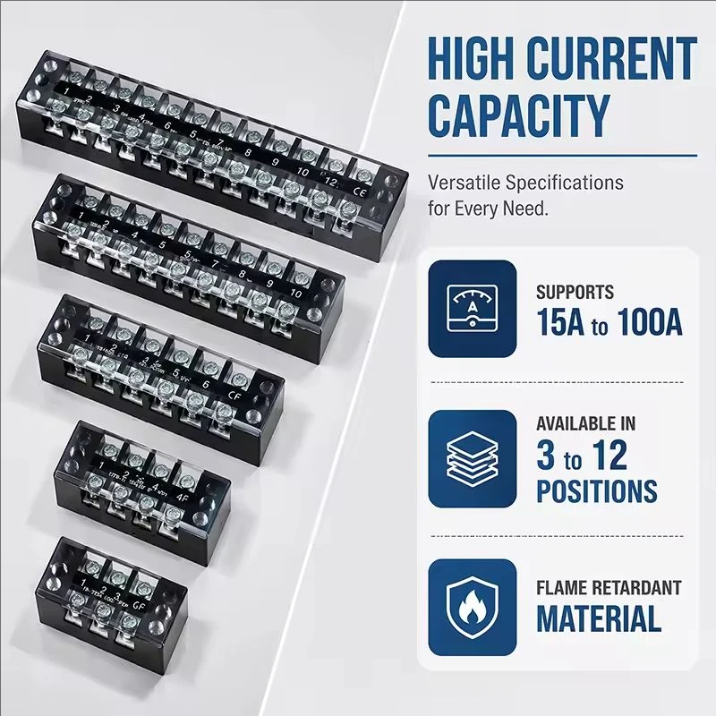 Dual Row Strip Screw Terminal Block TB1503-TB151 15A  Fixed Wiring Board Wire Connector for Electronic Components