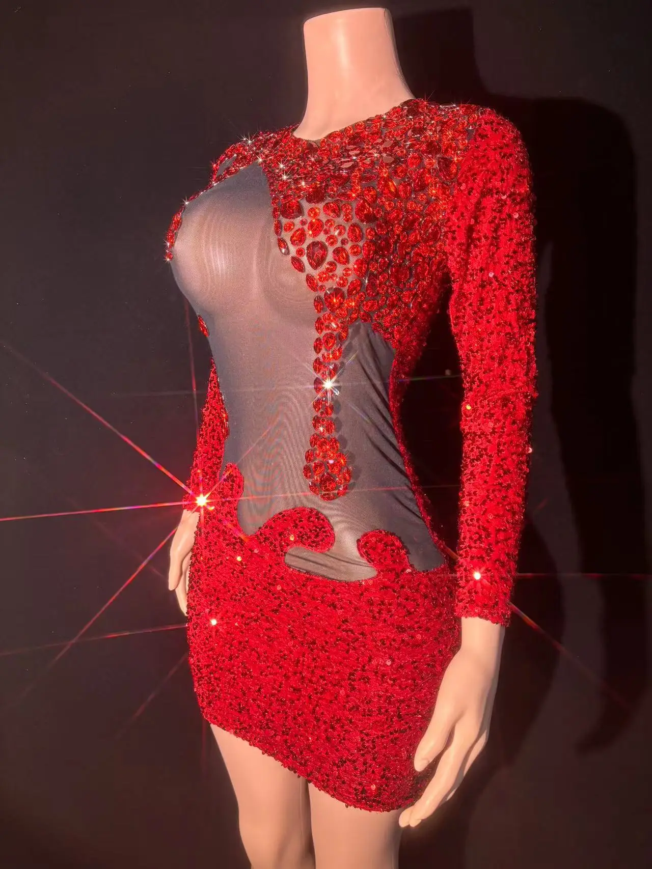 Mini jupe transparente en maille pailletée sexy - Costume de nuit d'anniversaire Body Transparente Flecos Robes pour femmes Robes de bal élégantes