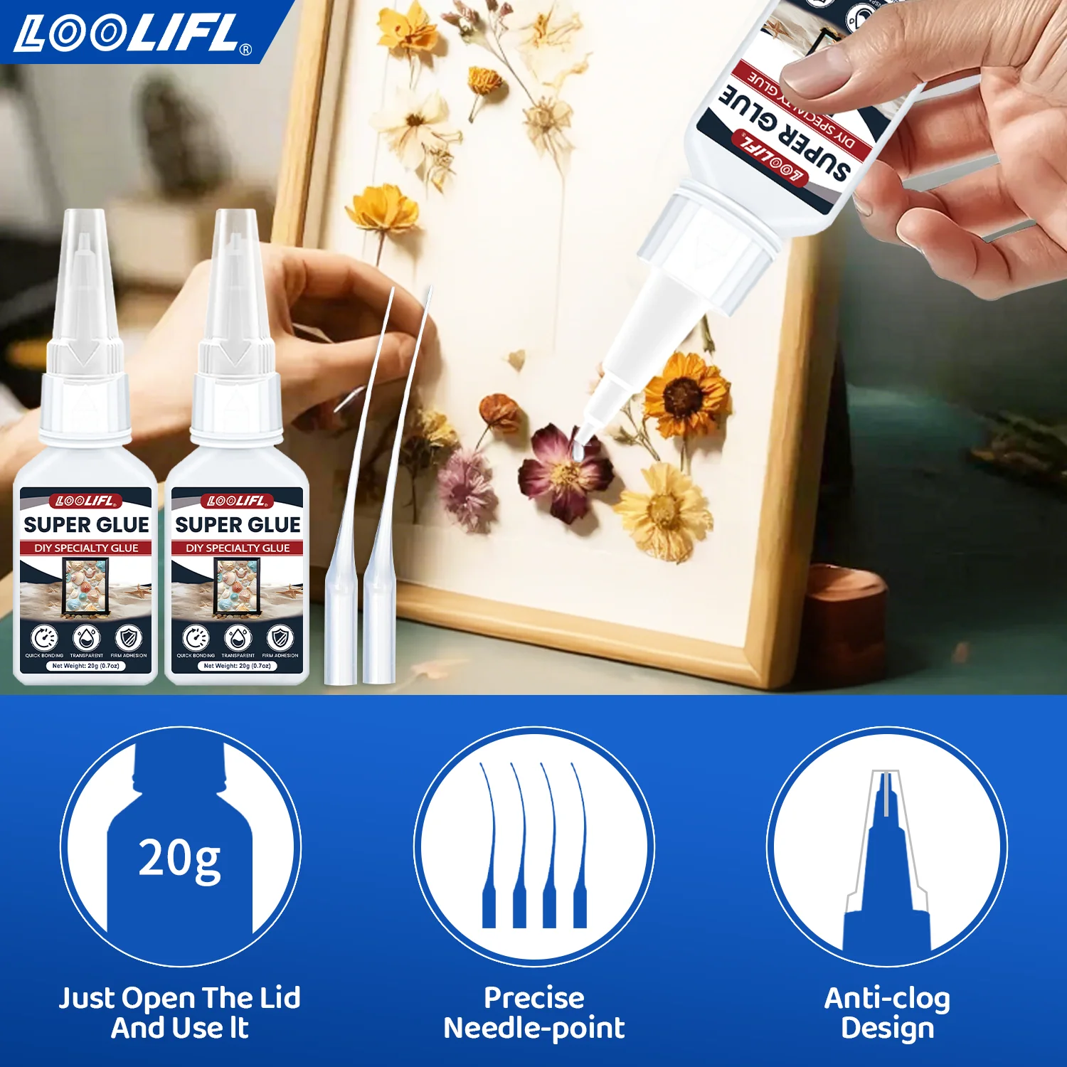 Adhesivo fuerte, DIY manual, adhesivo seco instantáneo de tres segundos, adecuado para madera, metal, plástico adhesivo multifuncional, transparente a baja temperatura anti-envejecimiento, duradero sólido no cae,