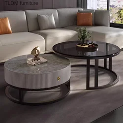 Modern Grey Coffee Tables Living Room Home Space Saving Round Coffee Tables Slate Trendy Couchtisch Decoration Furniture