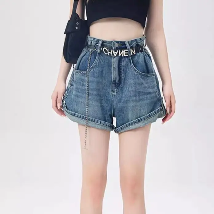 Short en jean taille haute pour femme, monochromatique, All-Match Hotsweet, At Casual Rolled Edge, Style coréen, Streetwear chic, Ins Popméthanol,