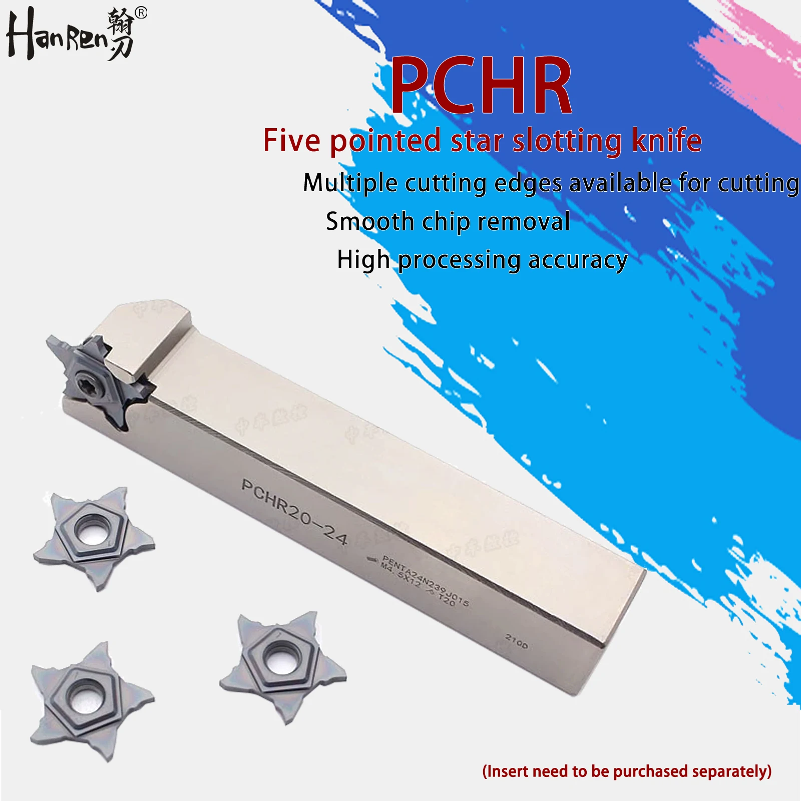 

PCHR Five pointed star slotting tool holder Outer diameter CNC tool holder Cut groove and cut off PENTA24 Slotted insert
