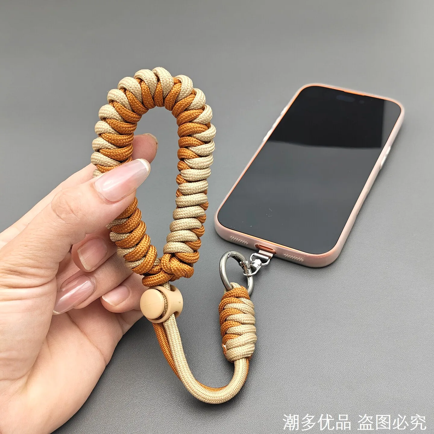 Handmade  Contrast Color Anti-Lost Metal Clip Phone Lanyard Widened Wrist Strap Adjustable Woven Camera Drop-Resistant Carrying