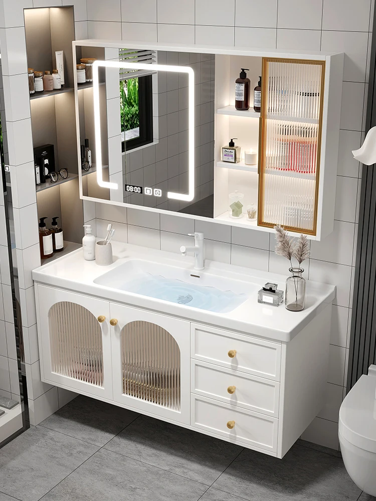 

Ceramic integrated basin, bathroom cabinet combination, intelligent hand washing basin cabinet, bathroom sink, sink,light luxury