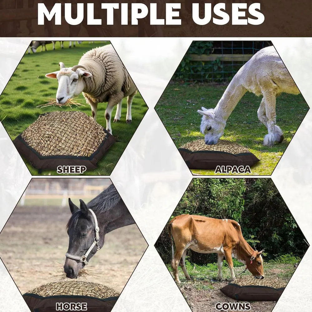 حقيبة شبكية للتغذية البطيئة متعددة الألوان، وحدة تغذية الحصان بأربعة جوانب مع شريطين للتعليق #6