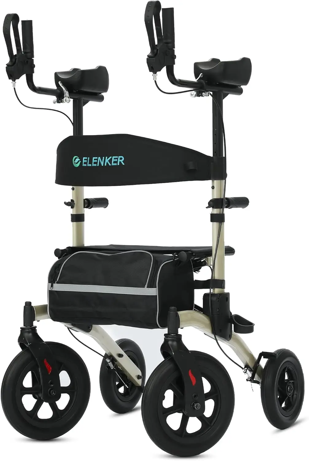 

All-Terrain Upright Rollator Walker, Stand up Rolling Walker with Seat, 12” Non-Pneumatic Tire Wheels,