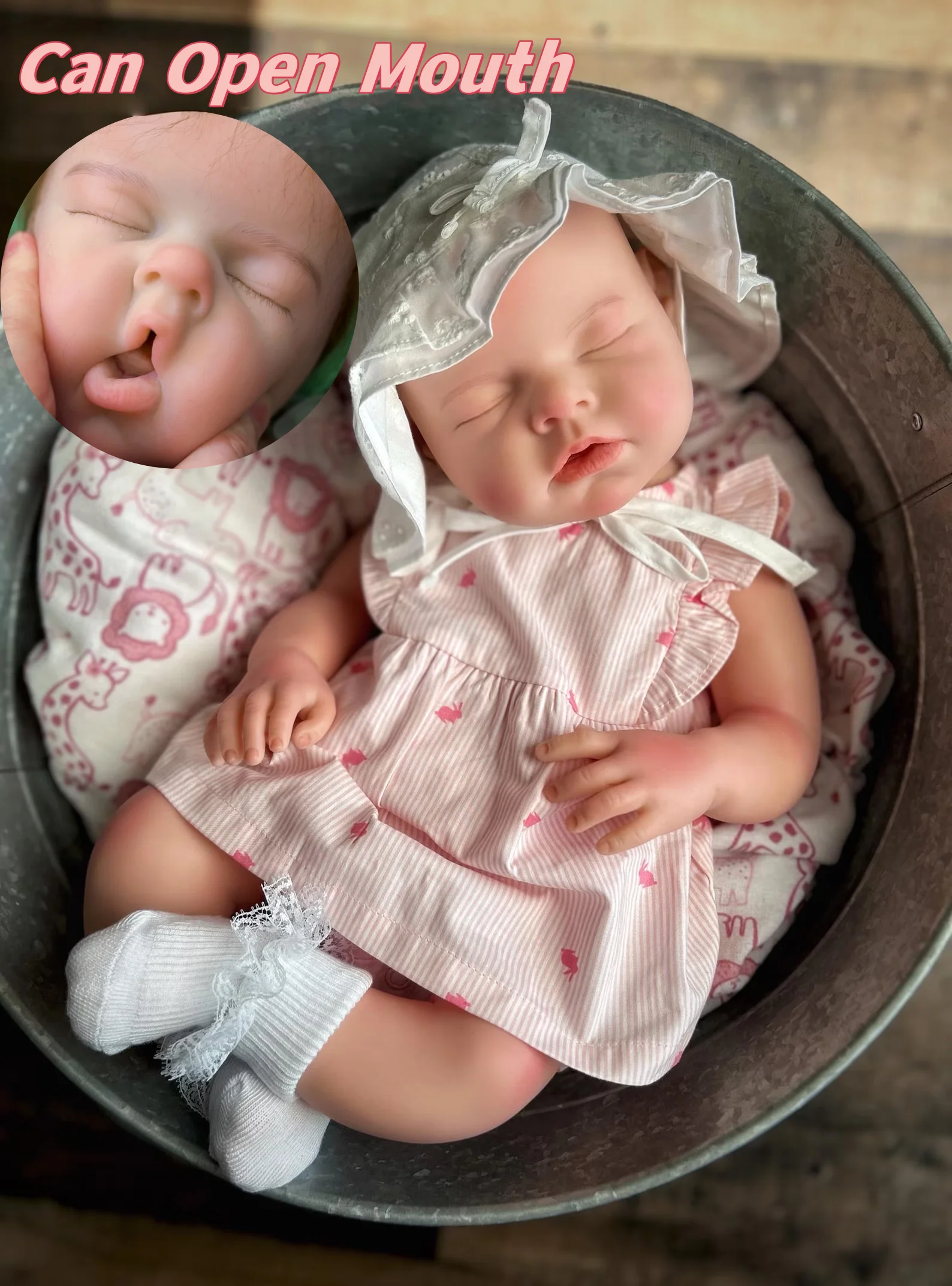 

20Inch Can Open Mouth Lovely Silicone Girl Doll With Painted Bald Handmade Very Soft Flexible Bebe Reborn Doll For Kid's Gift