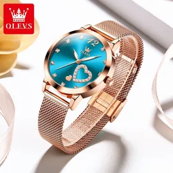 OLEVS 5189 Ultra Thin Quartz Women Watch Luxury Mesh Steel Strap Fashion Heart Shape Dial Ladies Wristwatch   New In