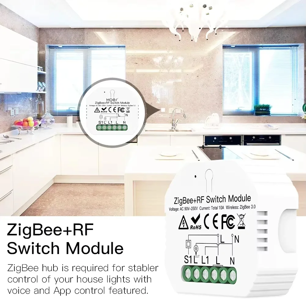 

MOES Smart ZigBee Switch DIY Module Relay Tuya Smart Life App Remote Control Works Alexa Google Home Assistant Voice Controller
