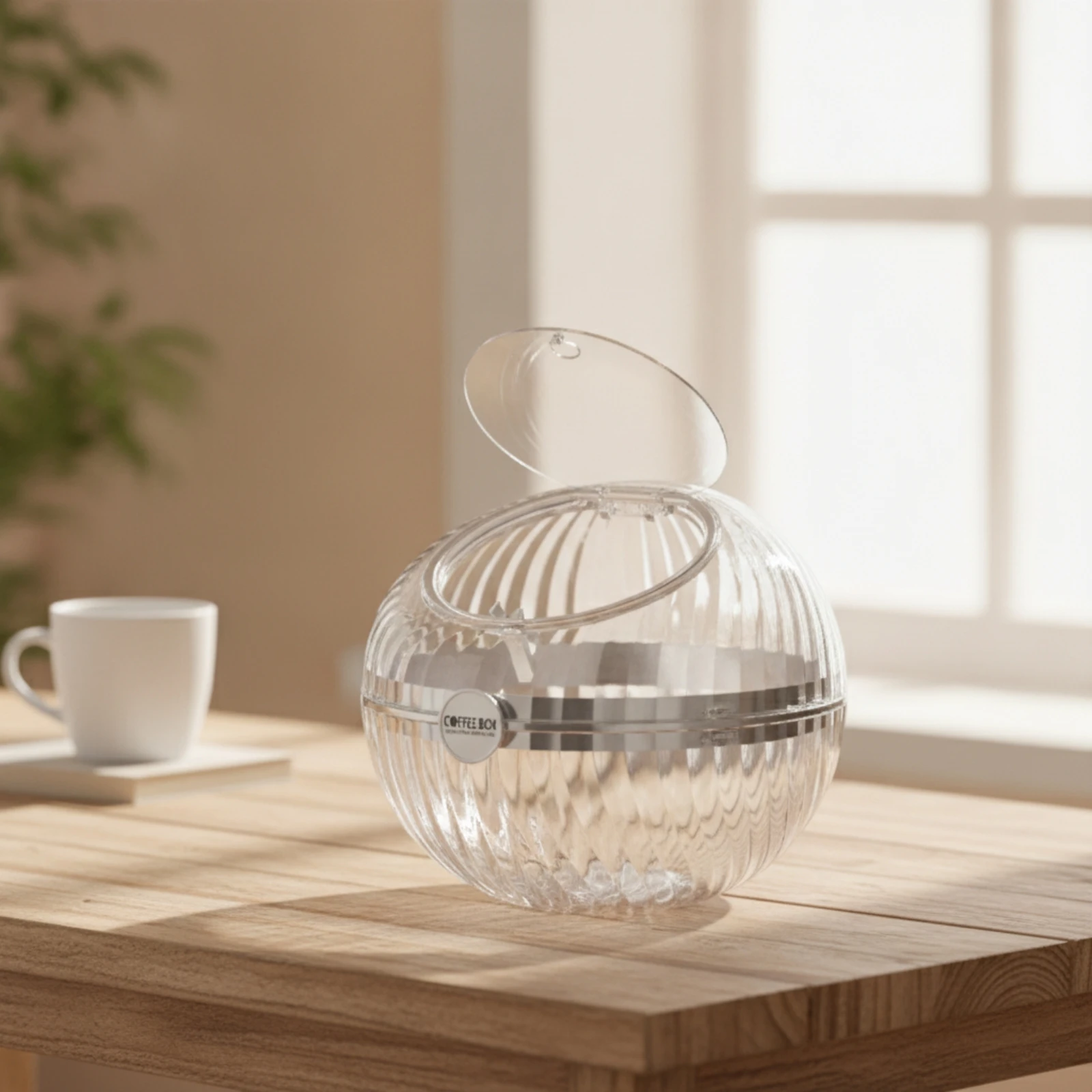 Spherical Storage Box with Hinged Lid Transparent Coffee Pod Storage Box with Lid Coffee Capsule Holder Ribbed Clear Candy Jar - view 2