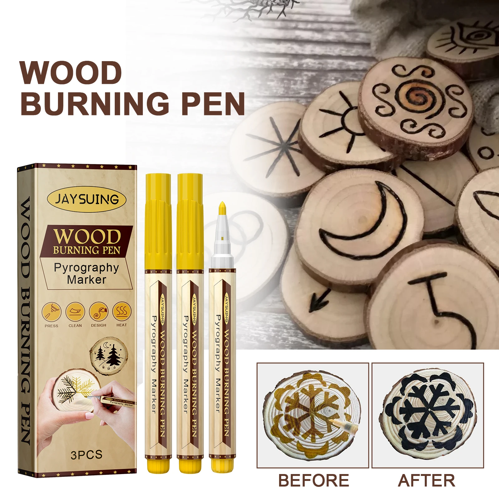 Wood Burning Pen Pyrography Marker DIY Wood Burning Marker for Cup Mat Cutting Board Wood Pyrography Art Craft Design