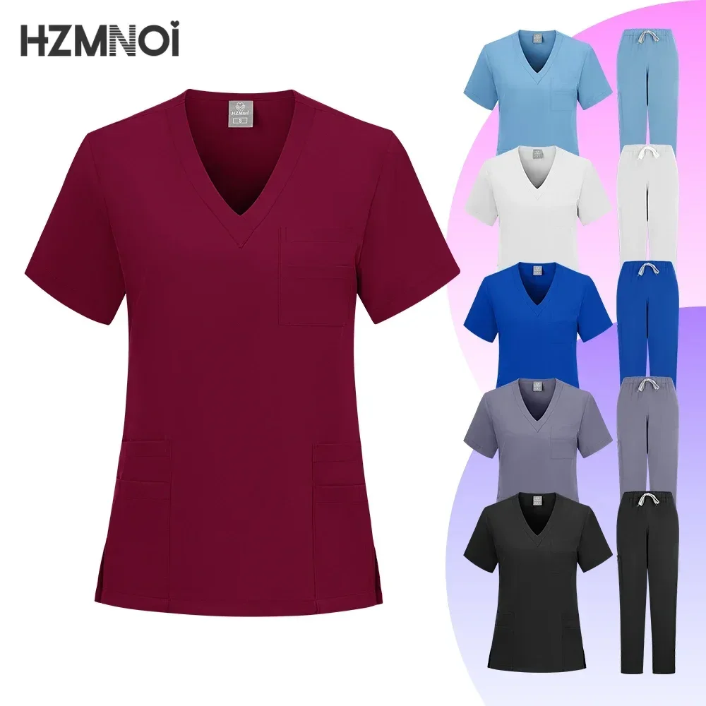 Tops+pants Medical Surgery Uniform Clinical Scrubs Shirt Straight Pants Lab Pet Doctor Nurse Nursing Uniforms Set Women Workwear