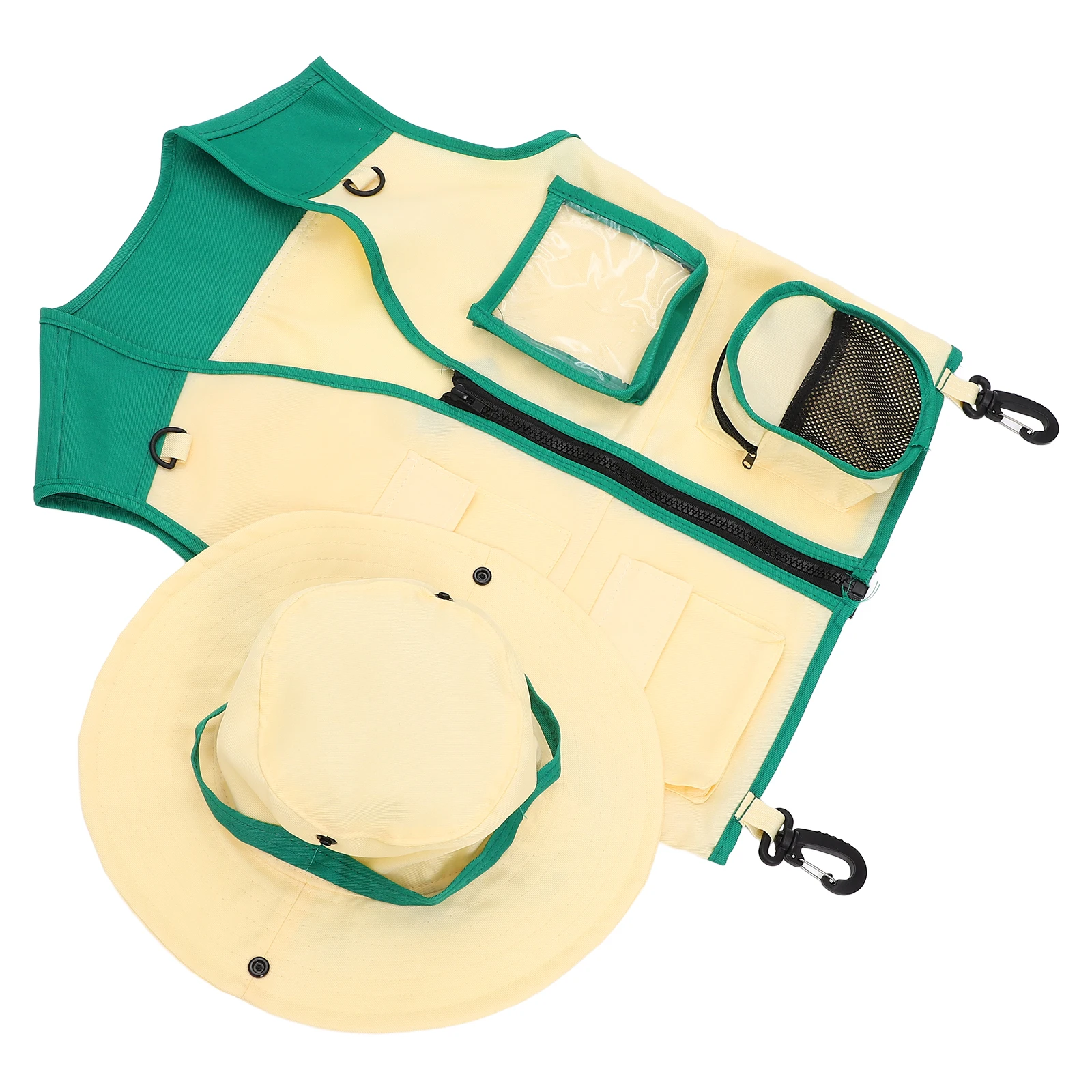 

Kids Outdoor Exploration Hat Kit Lightweight Polyester Breathable Wide Brim Camping Fishing Travel Toddler Explorer Vest Set