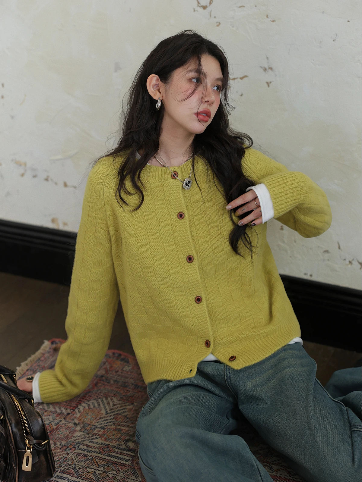 

Тяжелый вязаный кардиган-свитер круглой формы для женщин, осенне-зимний повседневный, длинный, из смесовой шерсти, альпака, трикотаж