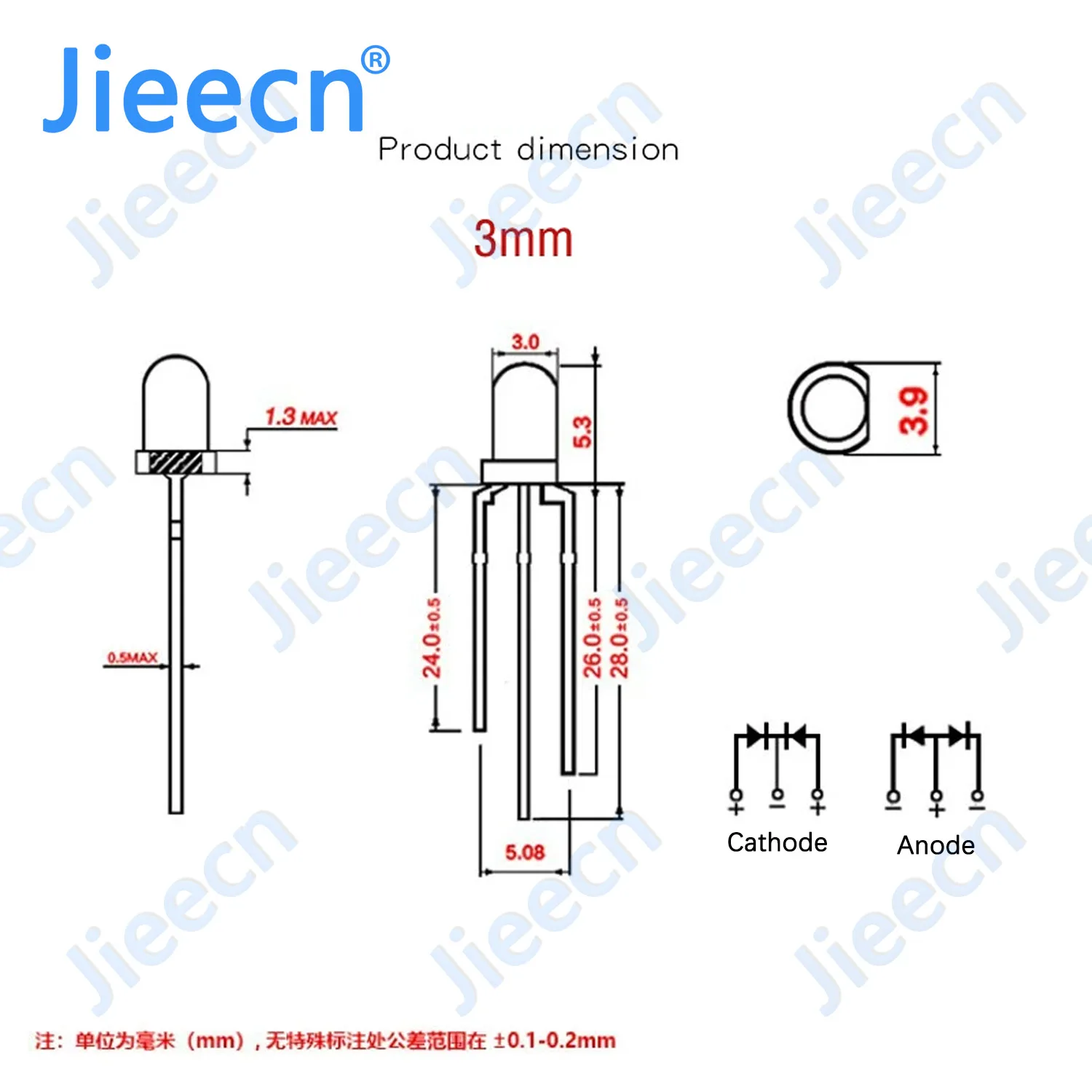 3mm F3 Two Color Bicolor Red yellow Green Blue white orange DIP LED Diffused Transparent Bead Light Emitting Diode Cathode Anode