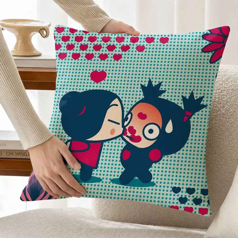 Love P-Pucca and Garu Customizable Square Pillow case Double Sided Print Sofa Bedroom Decor Cushion Cover