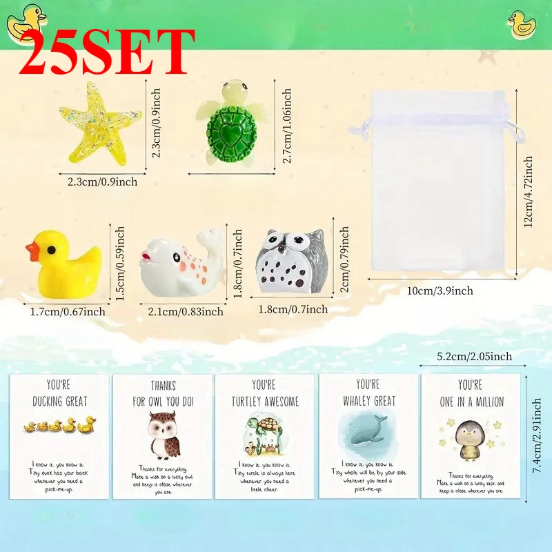 ของขวัญขอบคุณพนักงานจำนวนมากสำหรับเพื่อนร่วมงาน ของขวัญขอบคุณพนักงานพร้อมการ์ดข้อความสั้นสัตว์ตลกๆ เต่าเรซิ่นน่ารักนกฮูก