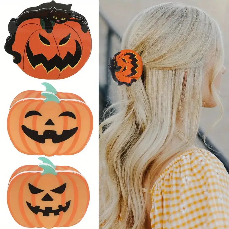 

Halloween Pumpkin Shark Hair Clip Funny Half-Updo Ponytail Accessory Dark Series Back-Of-The-Head Design for Party 1 Piece