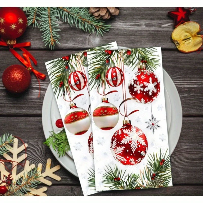 مناديل الضيوف المزخرفة الورقية للاستعمال مرة واحدة لعيد الميلاد من Horaldaily، كرات عيد الميلاد لحفلات الغداء والعشاء والمطبخ والحمام والحفلات