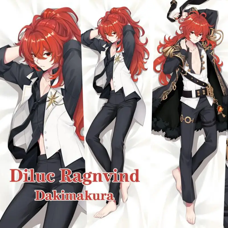 Genshin Impact Diluc Ragnvindr Hugging Body Pillowcase Anime Cosplay Dakimakura Pillow Case Cover Otaku Room Decorative Gifts