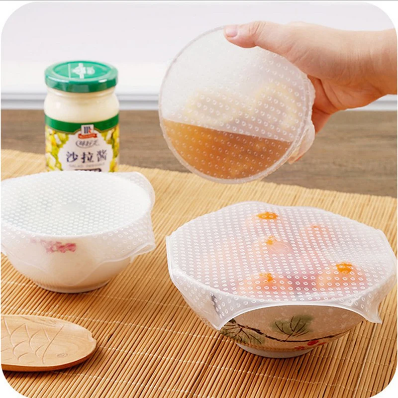 

4Pcs Silicone Cover Stretch Lids Reusable Airtight Food Wrap Covers Keeping Fresh Seal Bowl Stretchy Wrap Cover Kitchen Cookware