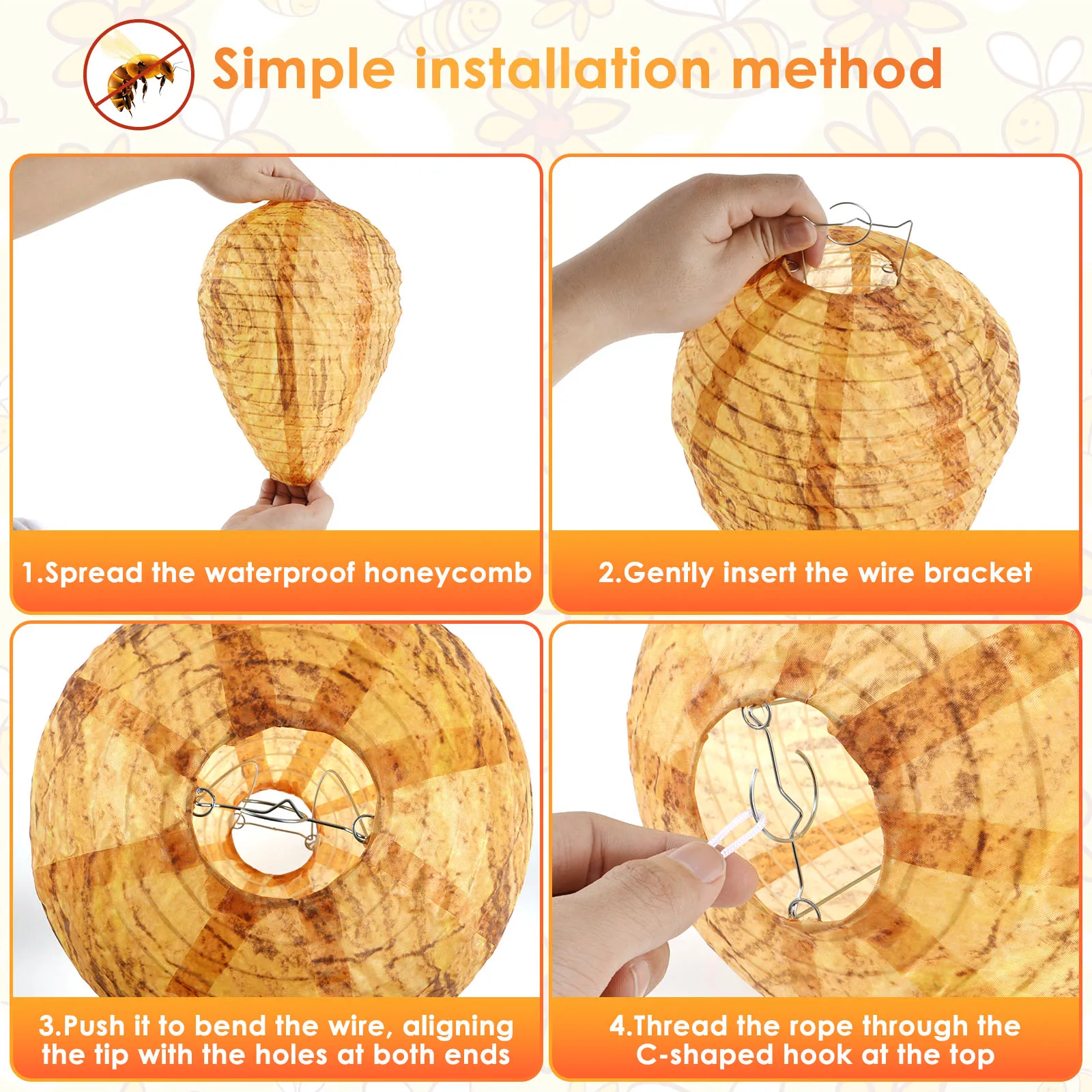 4/6Pcs Wasp Nest Decoy Waterproof Fake Wasp Repellent Hanging Wasps Repellent Artificial Wasp Nest Durable Polyester Fake