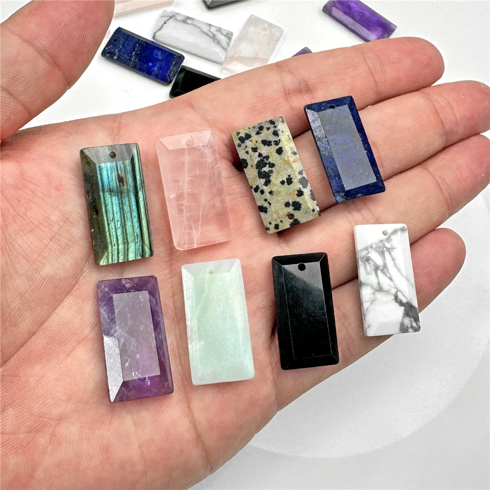 13X25mm Natural Stone Pendants Rectangular Shape Lapis Lazuli Labradorite Quartzs Gems Charms For Men Couple Reiki Necklace DIY