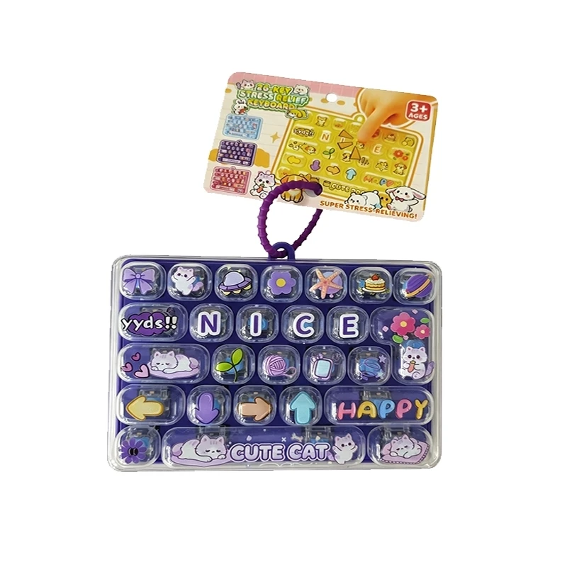 Candy Color Fidget Keycap Clicker Keychain Cute 26 Keys Stress Relief Keyboard Toy Bag Pendant Cartoon Fidget Key Ring view 2