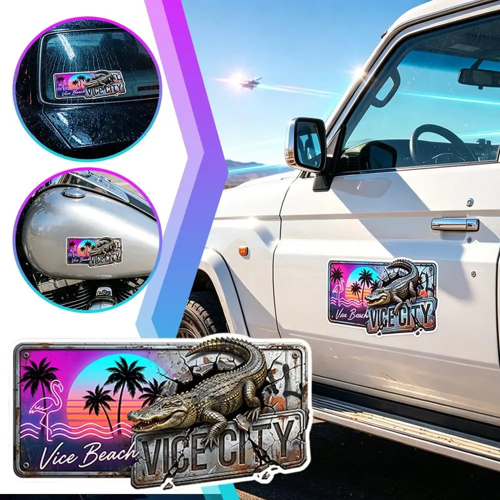 3 Sizes Neon Sunset Palm Tree Flamingo Alligator Vice Beach Sticker Waterproof Vinyl Decal Car Truck Motorcycle Accessory