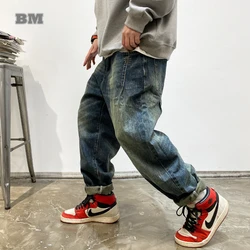 American Vintage High Quality Cargo Jeans Men Clothing Japanese Streetwear Straight Denim Trousers Harajuku Casual Pants Male