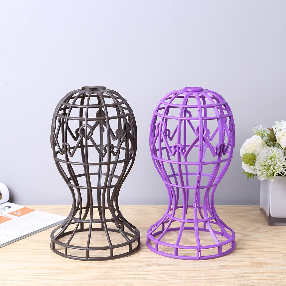 Lantern Shape Plastic Wig Stand Hat Cap Holder Foldable Multi-Purpose Wig Head Stand Storage Rack Wig Accessories Black & Purple