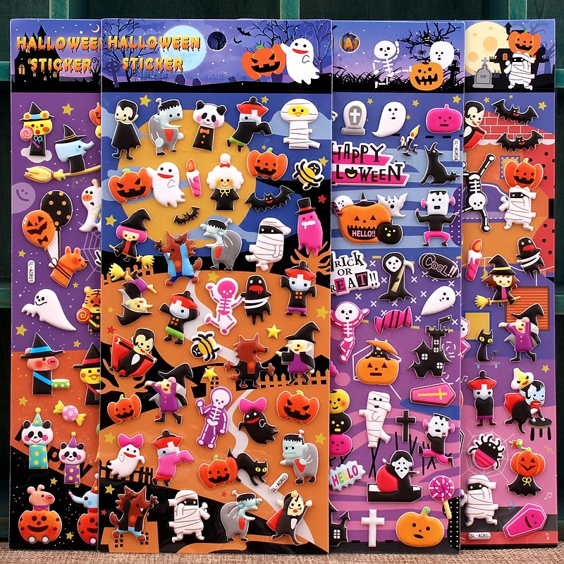 Halloween Cartoon 3D Bubble Sticker Zombie Pumpkin Vampire Holiday Sticker Scrapbooking Stationery Album Journal Kids Toys
